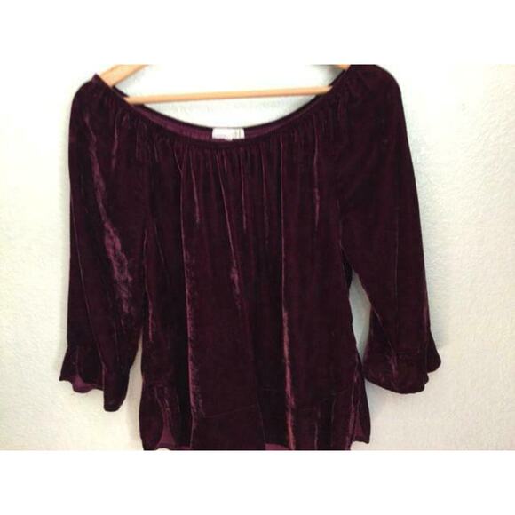 Maroon Velvet Peasant Blouse Small Artisan Boho Long Sleeve Top - Picture 1 of 4